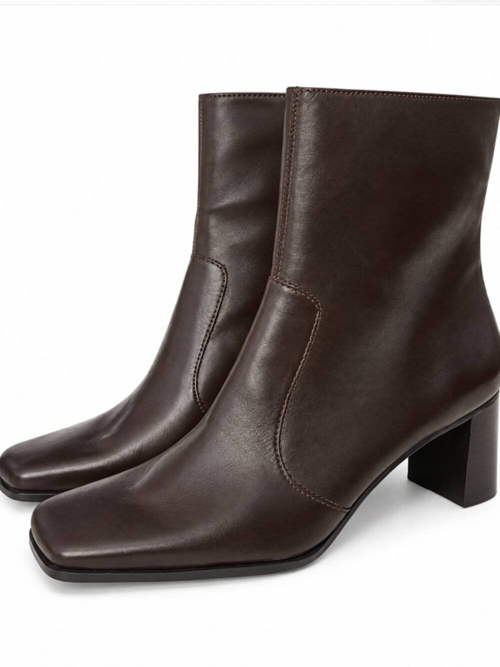 Nine West Square Toe Mid Calf Dark Brown Leather Booties 9.5M